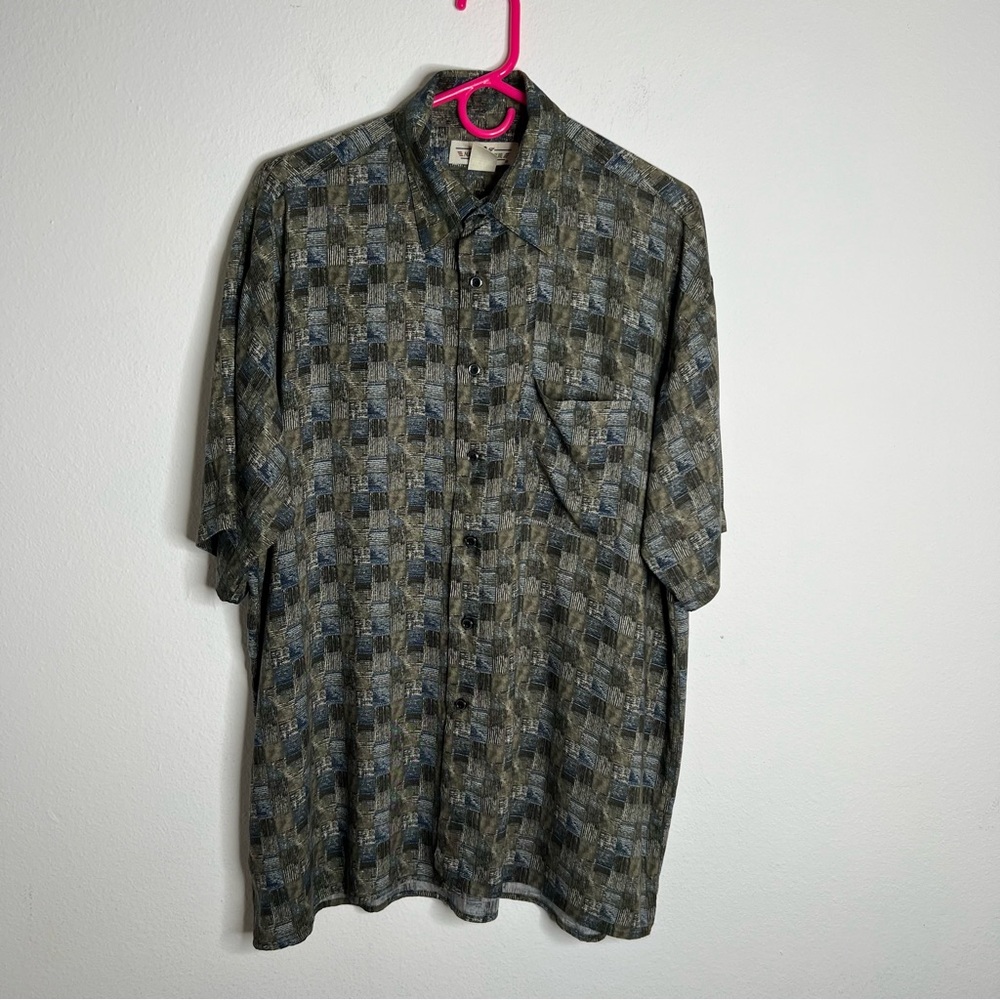 Natural Issue Men Shirt Short Sleeves Blue Gray 100 % Rayon SZ Medium